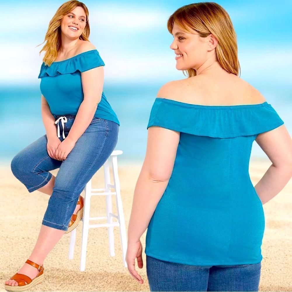 Lane bryant Aqua Blue Classic Off-The-Shoulder Ruffle Tank New with Tags